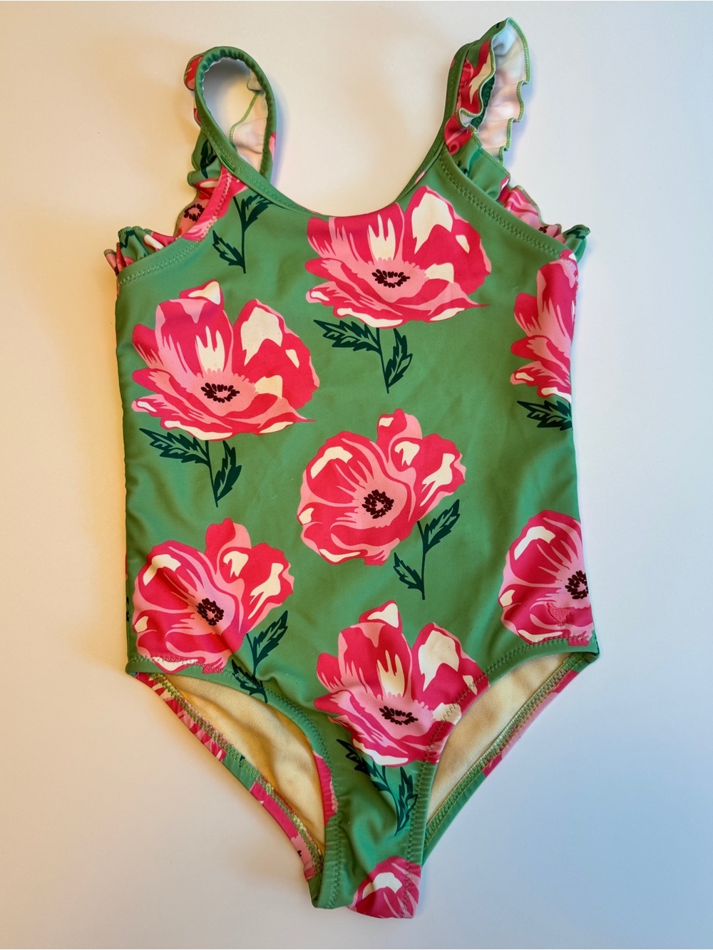 Pink Chicken Green Swimsuit with Bright Pink Floral Print